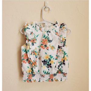 Janie and Jack 3 Peach paradise sleeveless high neck floral top ruffles ruching